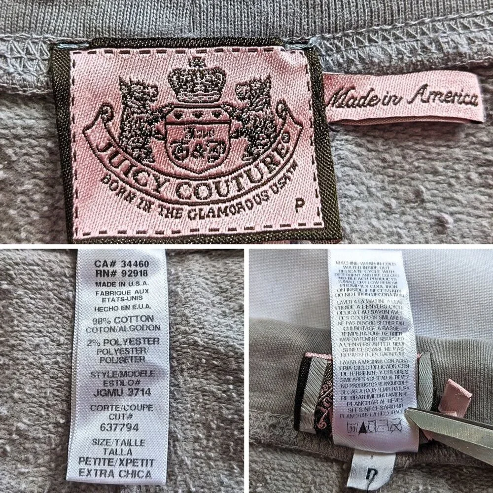 Vtg Y2K JUICY COUTURE 3pc French Terry Greige Kiss My Couture Tracksuit Set P/S